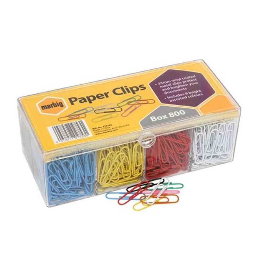 Clips & Fasteners | Marbig Marbig Paper Clips Large Vinyl Coated 33Mmassorted Colours Box Of 800