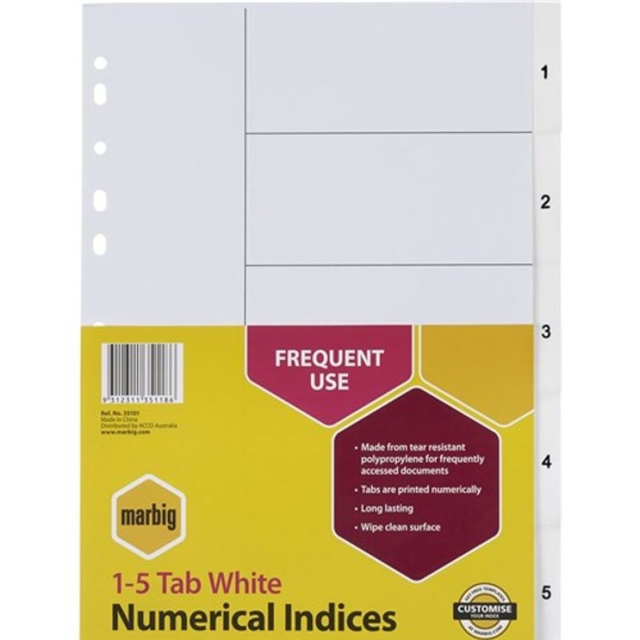 Dividers | Marbig Marbig Plastic Indices & Dividers Tabs A4 1-5 White