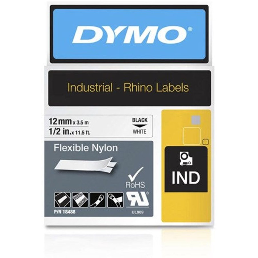 Labelling Machines & Accessories | Dymo Dymo 18488 Rhino Industrial Labels 12Mmx3.5M Nylon Black On White