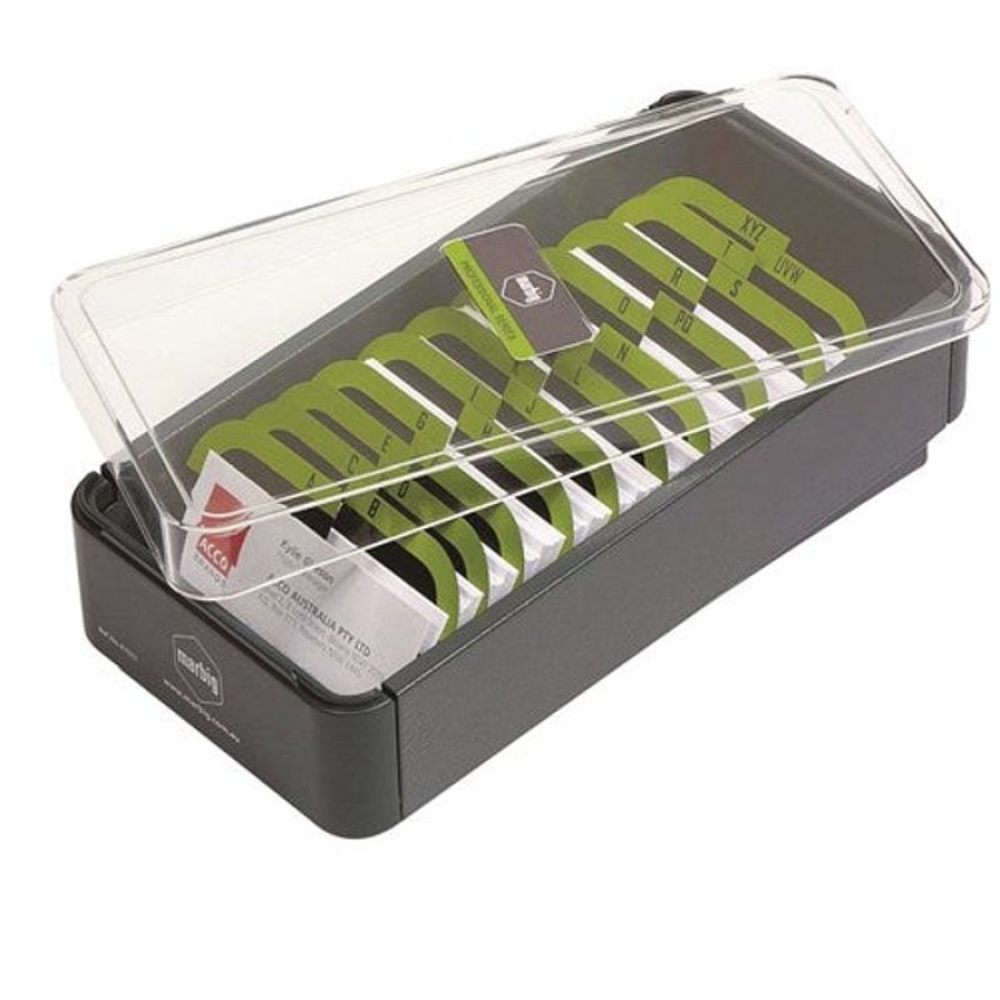 Desk Top Accessories | Marbig Marbig Professional Series Business Card Filing Box 400 Capacity Grey & Lime