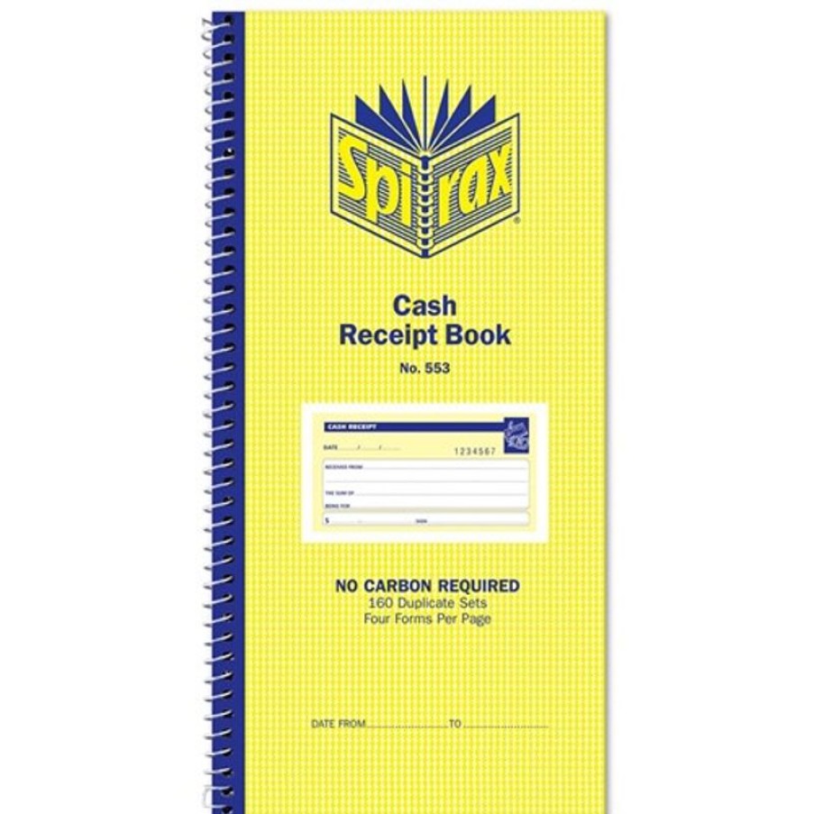 Business Books | Spirax Spirax 553 Cash Receipt Book Carbonless 4 Per Page 160 Duplicate Sets Side Opening