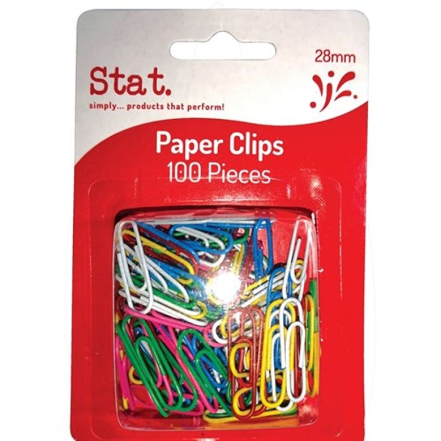 Clips & Fasteners | Stat Stat Paper Clips 28Mm Pack Of 100 Assorted Colours