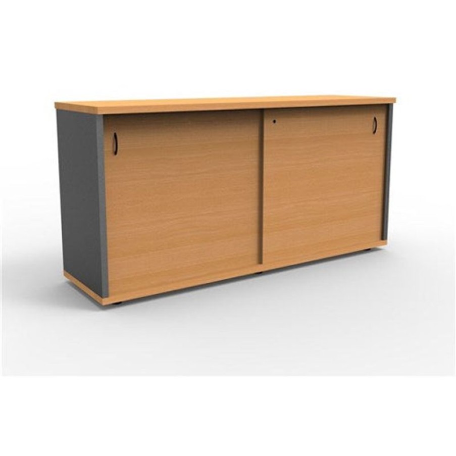 Office Furniture | RapidLine Rapidline Credenza Sliding Doors 1500W X 450D X 730Mmh Beech And Ironstone