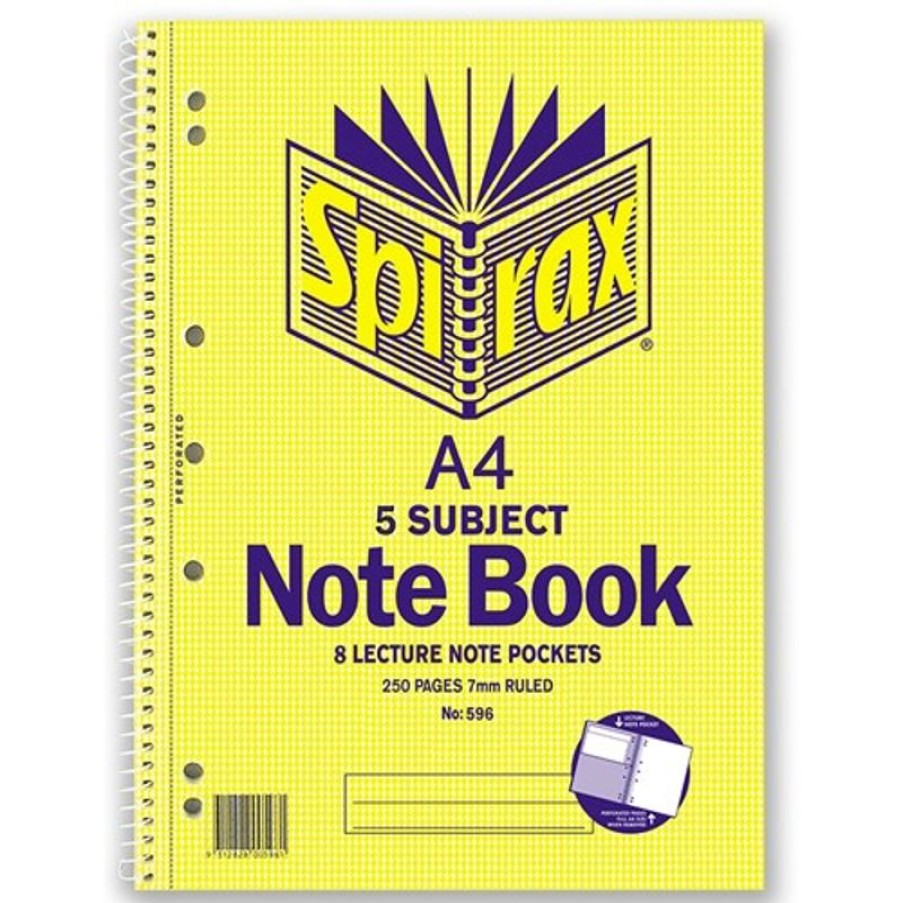 Paper, Post & Books/Books | Spirax Spirax 596 5 Subject Notebook Perforated/Note Pockets A4 Ruled 250 Page Side Opening