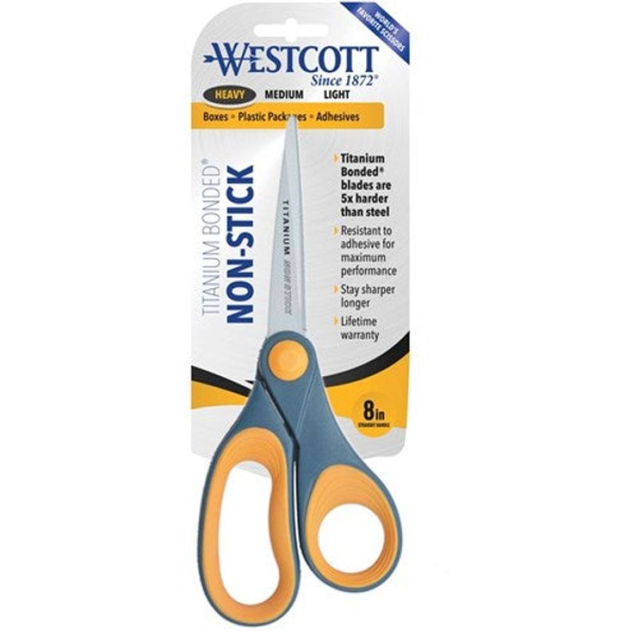 Scissors & Cutters | Westcott Westcott Titanium Scissors 203Mm Bonded Straight Handle Non-Stick Grey And Yellow