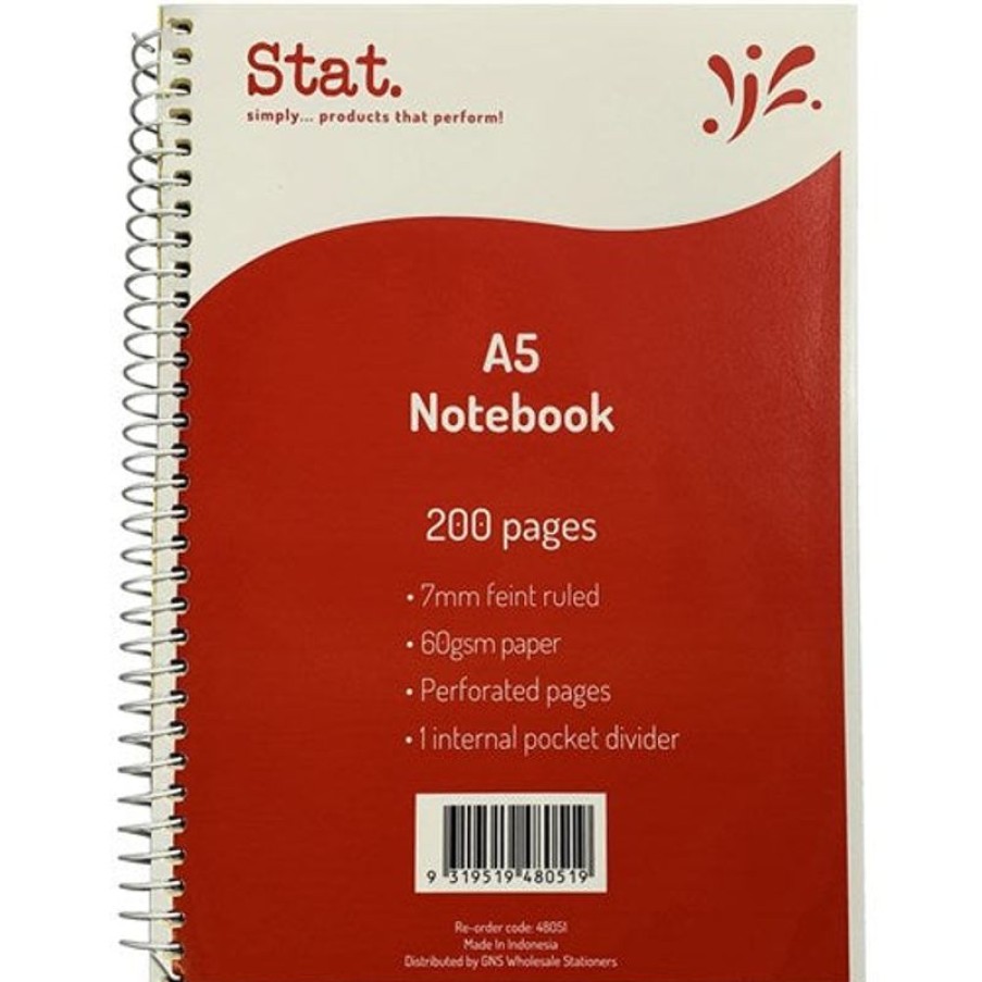 Paper, Post & Books/Books | Stat Stat Notebook A5 8Mm Ruled 60Gsm 200 Page Red