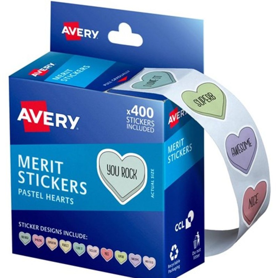 Telephones & Accessories | Avery Avery Dispenser Labels Merit Stickers Pastel Hearts 24Mm Assorted 400 Labels