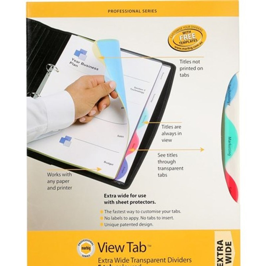 Dividers | Marbig Marbig Professional Series A4 Dividers View Tab 5 Tab Extra Wide Transparent Multi Colour