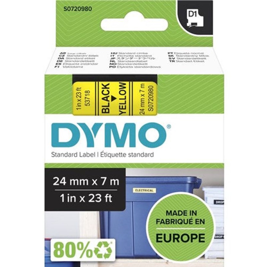 Labelling Machines & Accessories | Dymo Dymo D1 Label Cassette Tape 24Mmx7M Black On Yellow