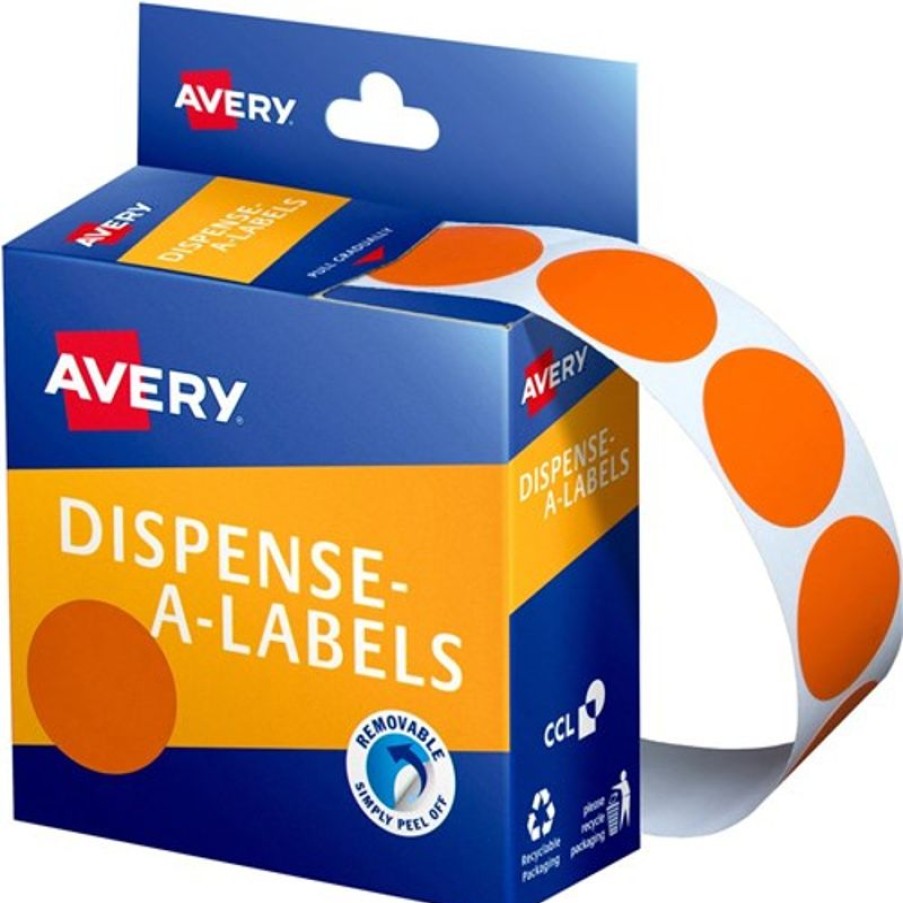 Telephones & Accessories | Avery Avery Removable Dispenser Labels 24Mm Round Orange Pack Of 500