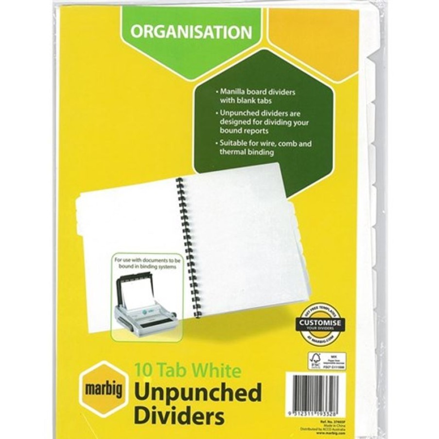 Dividers | Marbig Marbig Manilla Indices & Dividers A4 10 Tab Unpunched White