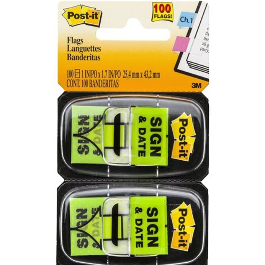 Notes & Flags | Post-It Post-It 680-Sd2 Flags Twin Pack 25X43Mm Sign & Date Green Pack Of 2