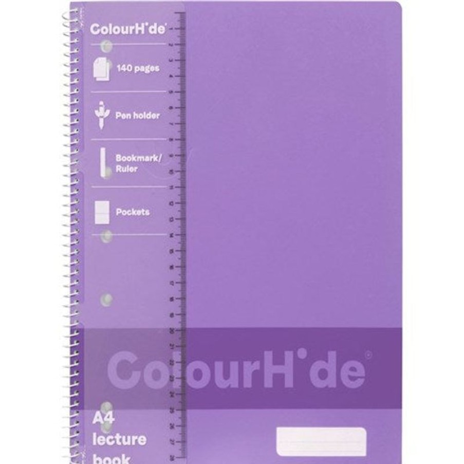 Telephones & Accessories | Colourhide Colourhide Lecture Book A4 7 Hole Punched Side Bound 140 Page Purple