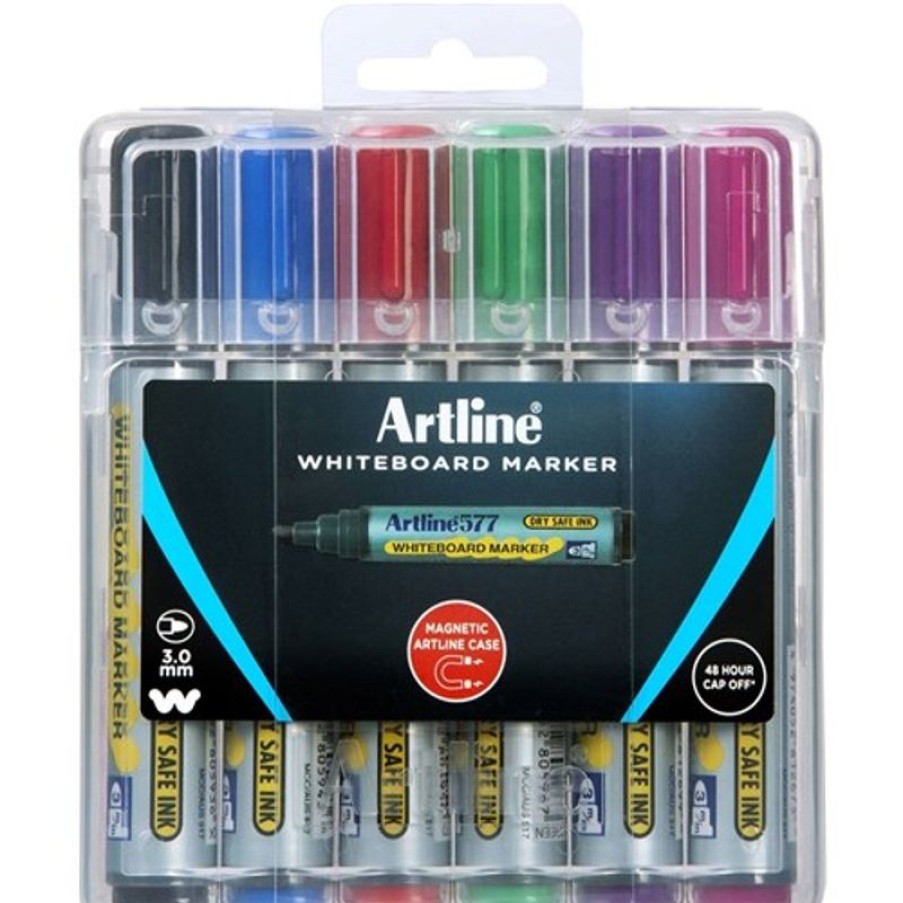 Telephones & Accessories | Artline Artline 577 Whiteboard Markers Bullet 3Mm Assorted Colours Hard Case Pack Of 6