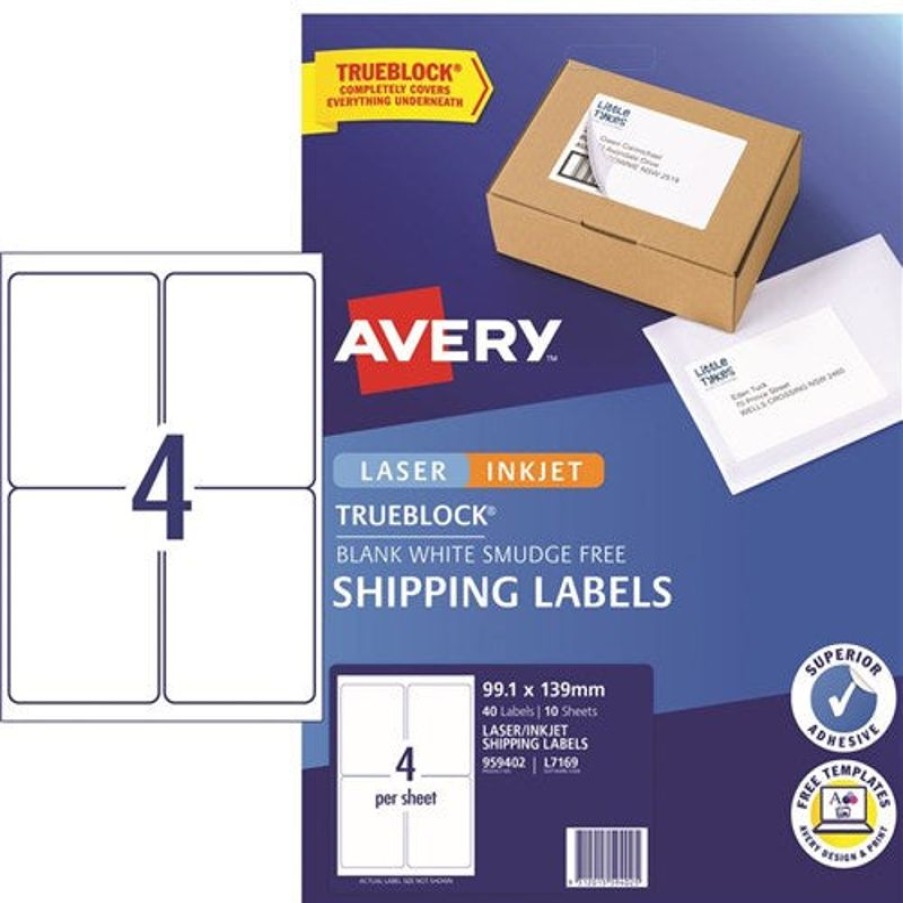 Telephones & Accessories | Avery Avery Internet Shipping Laser & Inkjet Labels White L7169 99.1X139Mm 4Up 40 Labels