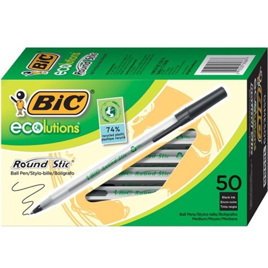 Telephones & Accessories | Bic Bic Ecolutions Ballpoint Pen Round Stic Medium Black Box Of 50