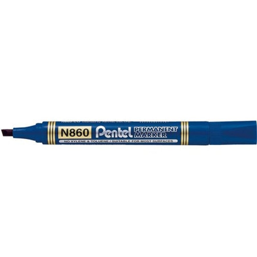 Markers & Highlighters | Pentel Pentel N860 Permanent Marker Chisel 1.5-4.5Mm Blue Pack12