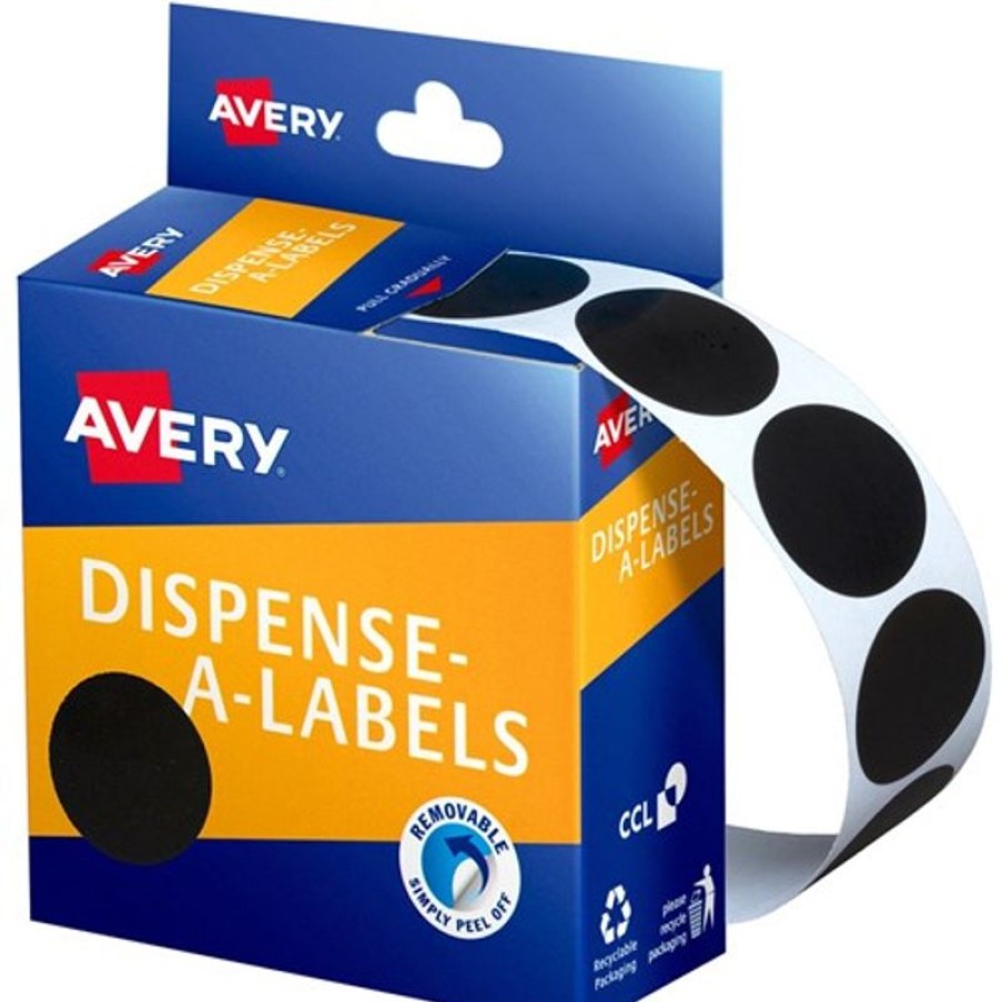 Telephones & Accessories | Avery Avery Removable Dispenser Labels 24Mm Round Black Pack Of 500