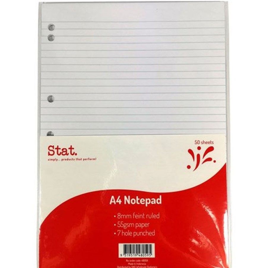 Telephones & Accessories | Stat Stat Notepad A4 8Mm Ruled 55Gsm White 7 Hole Punched 50 Sheets