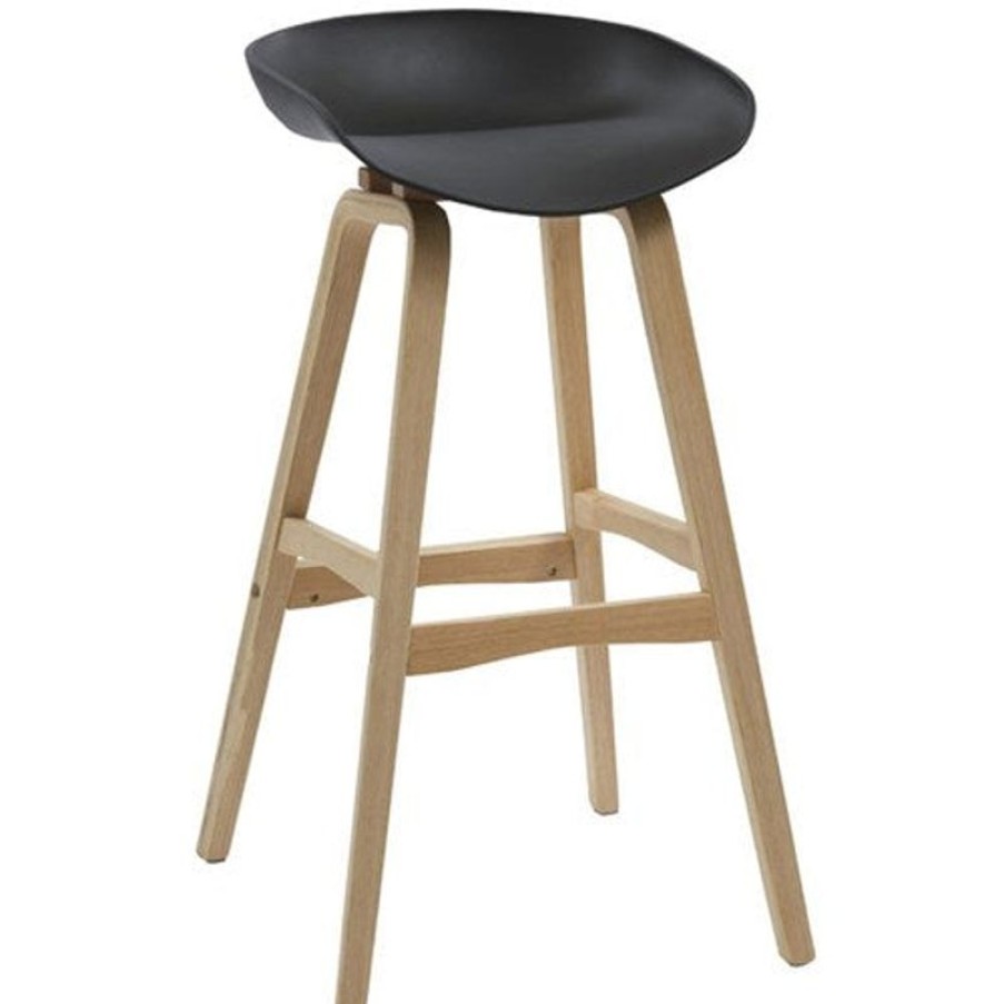 Chairs & Accessories | RapidLine Rapidline Virgo Bar Stool Oak Coloured Timber Frame With Polypropylene Black Shell Seat