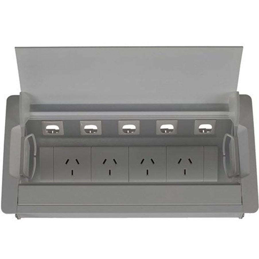 Office Furniture | RapidLine Rapidline Table Surface Mounted Service Box 4 Gpo Silver