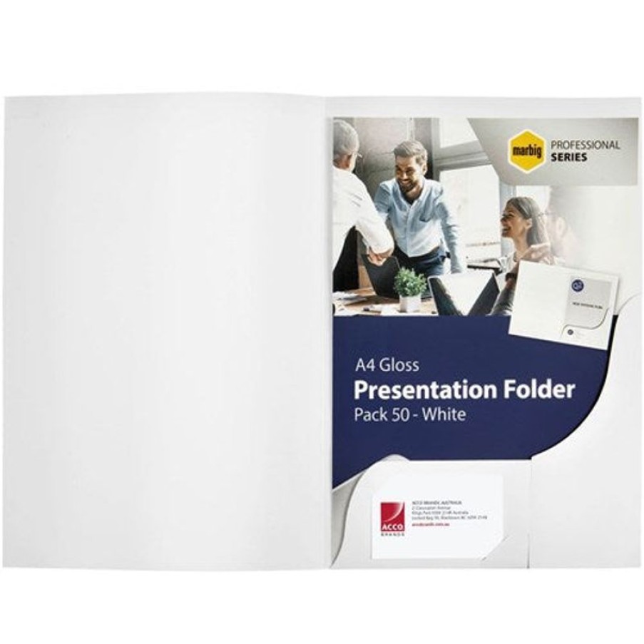 Files | Marbig Marbig Professional Series Presentation Folders A4 Gloss White Box Of 50