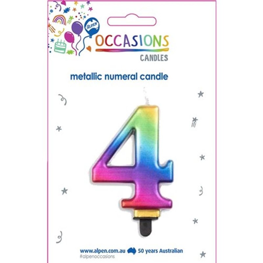 Telephones & Accessories | Alpen Alpen Numerical Birthday Candle No. 4 Metallic Rainbow