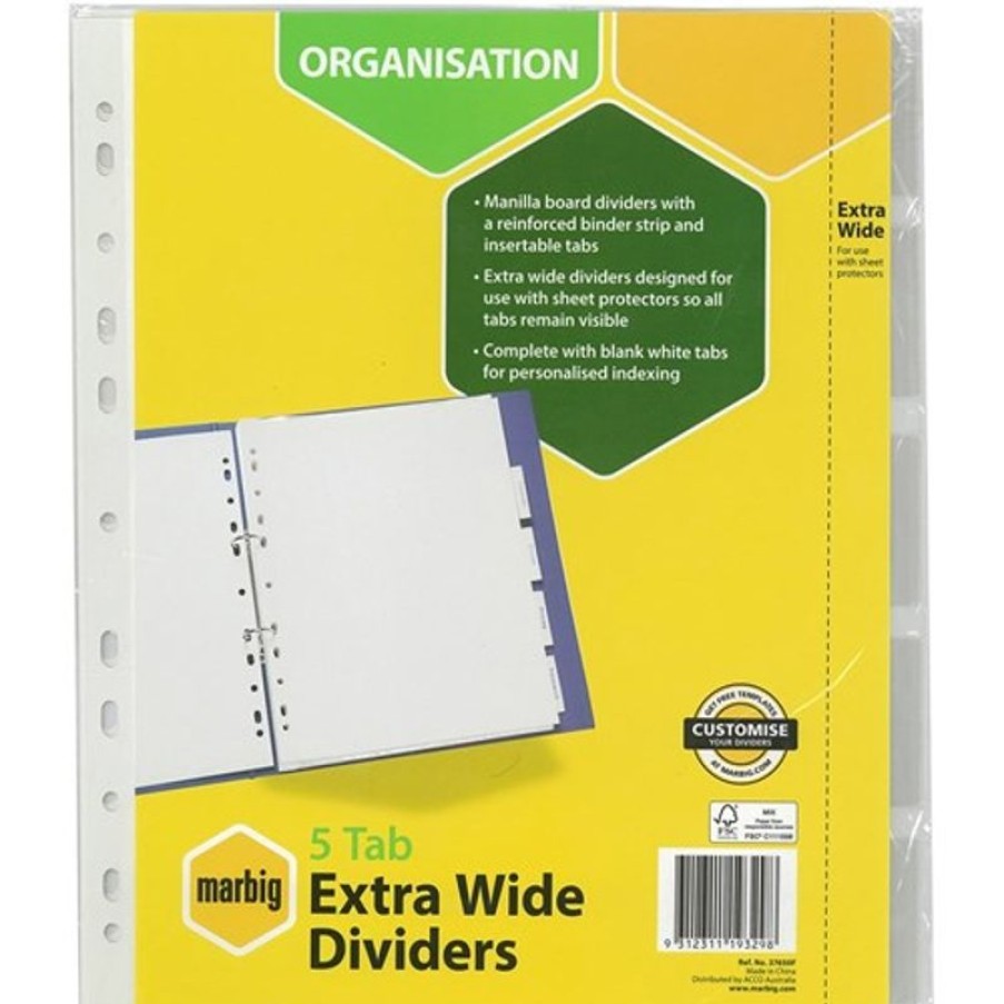 Dividers | Marbig Marbig Manilla Indices & Dividers A4 Extra Wide 5 Tab White