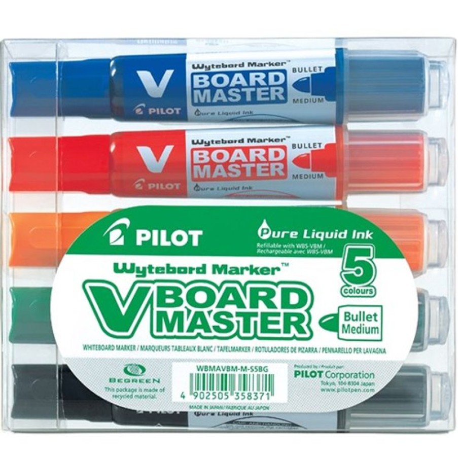 Markers & Highlighters | Pilot Pilot V Board Master Begreen Whiteboard Marker Bullet 0.9Mm Assorted Wallet Of 5