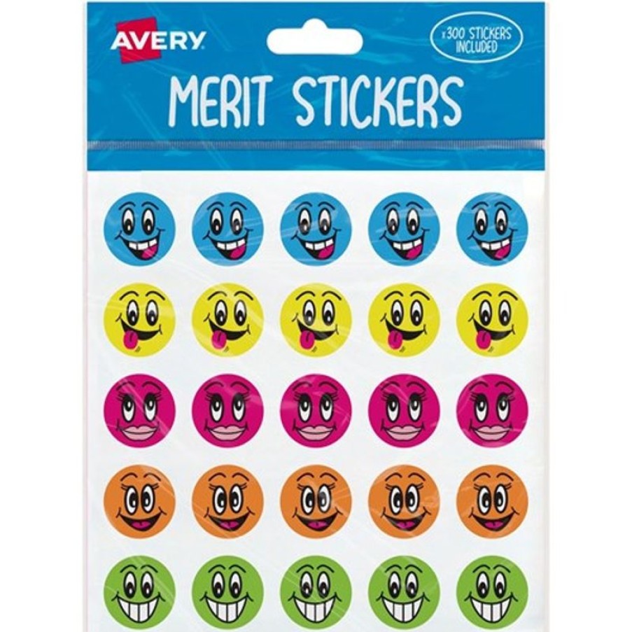 Telephones & Accessories | Avery Avery Merit Stickers Smiley Faces Round 22Mm 5 Designs Assorted 300 Stickers