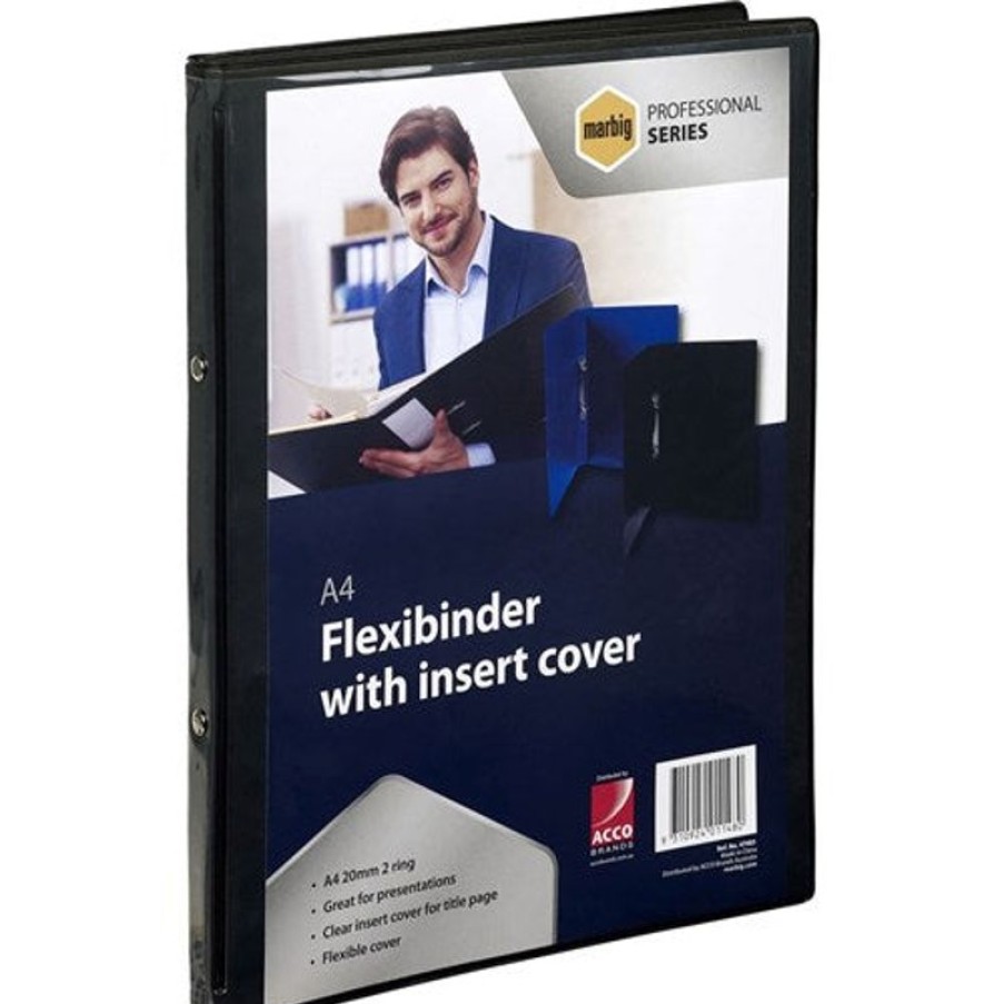 Binders & Folders | Marbig Marbig Professional Series Flexibinder Clear Insert Cover A4 2 Ring 20Mm Black