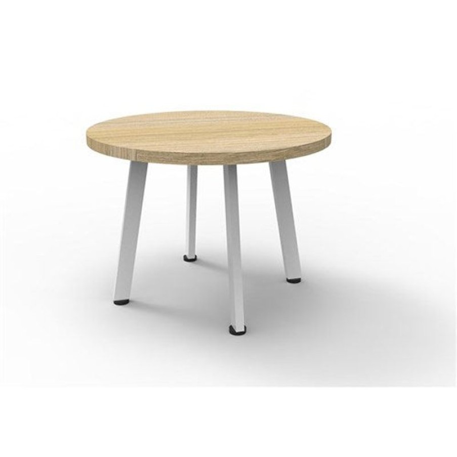 Office Furniture | RapidLine Rapidline Eternity Round Coffee Table 600D X 450Mmh Oak Top White Satin Base