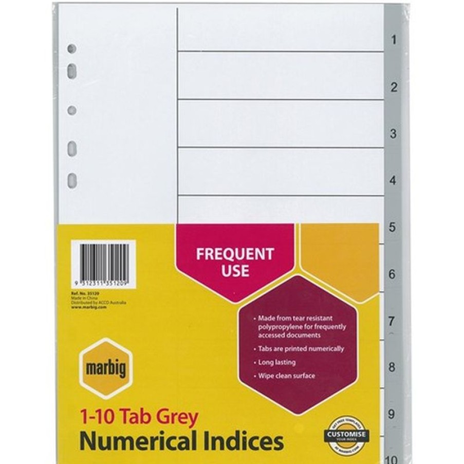 Dividers | Marbig Marbig Plastic Indices & Dividers A4 Indices 1-10 Grey