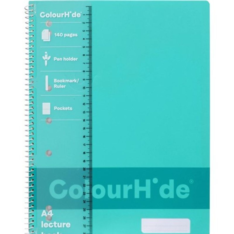 Telephones & Accessories | Colourhide Colourhide Lecture Book A4 7 Hole Punched Side Bound 140 Page Aqua