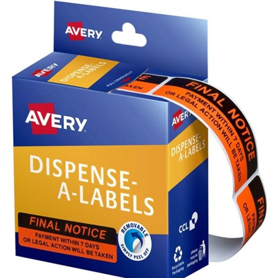 Telephones & Accessories | Avery Avery Removable Dispenser Labels 19X64Mm Final Notice Red Pack Of 125