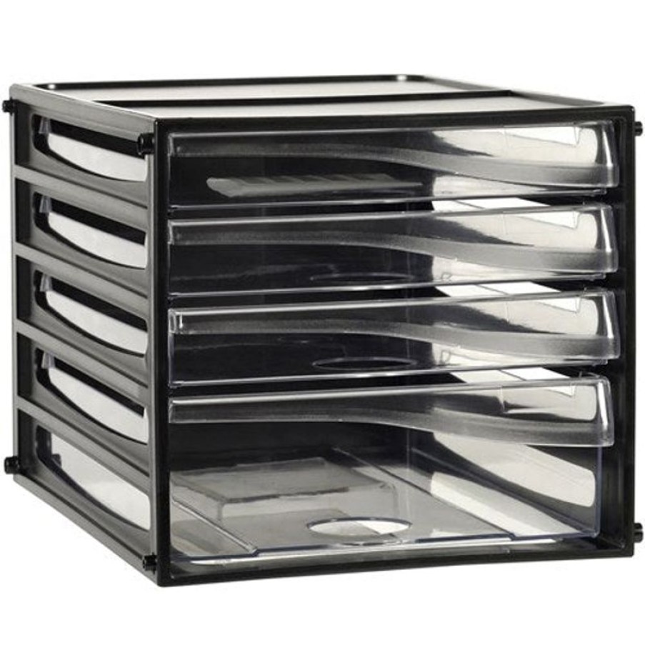 Desk Top Accessories | Esselte Esselte Desktop Filing Drawers 4 Clear Drawers Black Shell