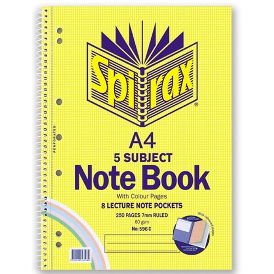 Paper, Post & Books/Books | Spirax Spirax 596C 5 Subject Notebook Perforated/Note Pockets A4 Ruled 250 Page Colour Pages So