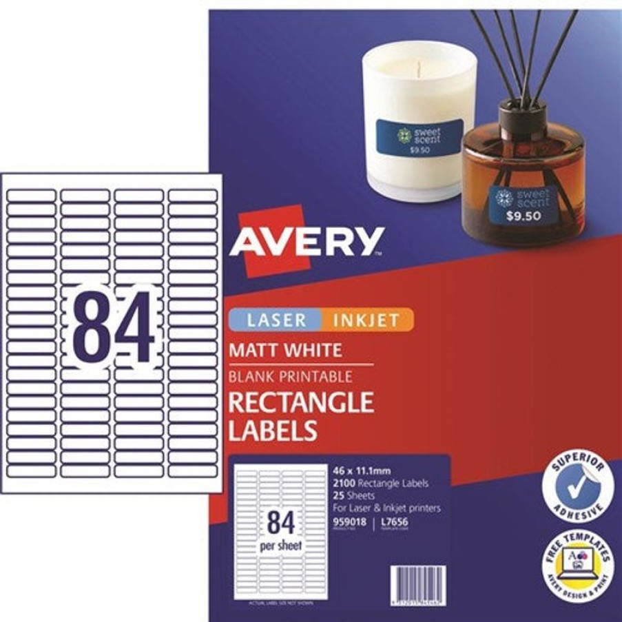 Telephones & Accessories | Avery Avery Multi-Purpose Laser & Inkjet Labels White L7656 46X11.11Mm 84Up 2100 Labels