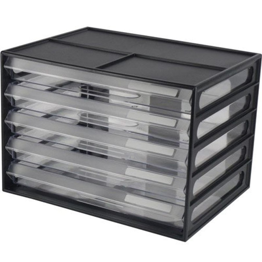 Desk Top Accessories | Italplast Italplast A4 Document Cabinet 5 Drawer Black & Clear