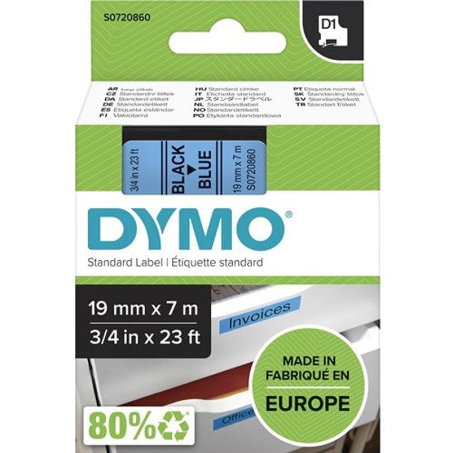 Labelling Machines & Accessories | Dymo Dymo D1 Label Cassette Tape 19Mmx7M Black On Blue