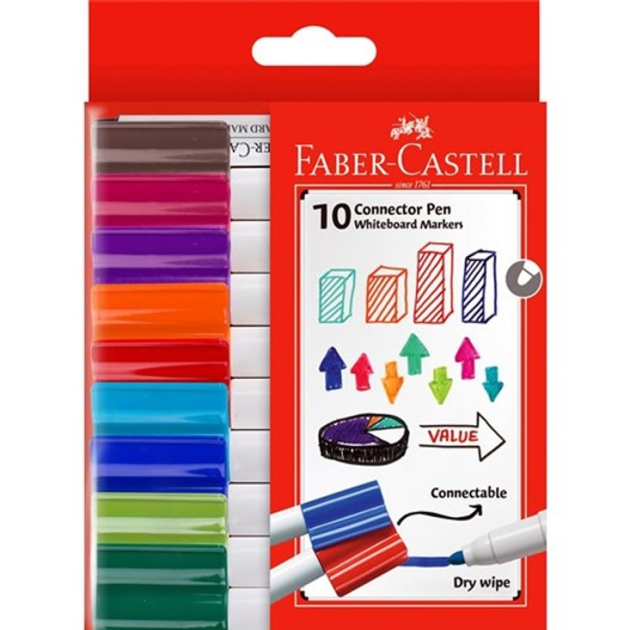 Markers & Highlighters | Faber-Castell Faber-Castell Connector Whiteboard Marker Assorted Pack 10