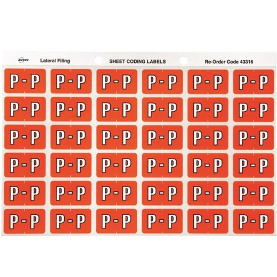 Telephones & Accessories | Avery Avery Alphabet Coding Label P Side Tab 25X38Mm Dark Orange Pack Of 180