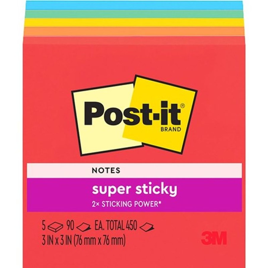 Notes & Flags | Post-It Post-It 654-5Ssan Super Sticky Notes 76Mmx76Mm Playful Primaries Pack Of 5