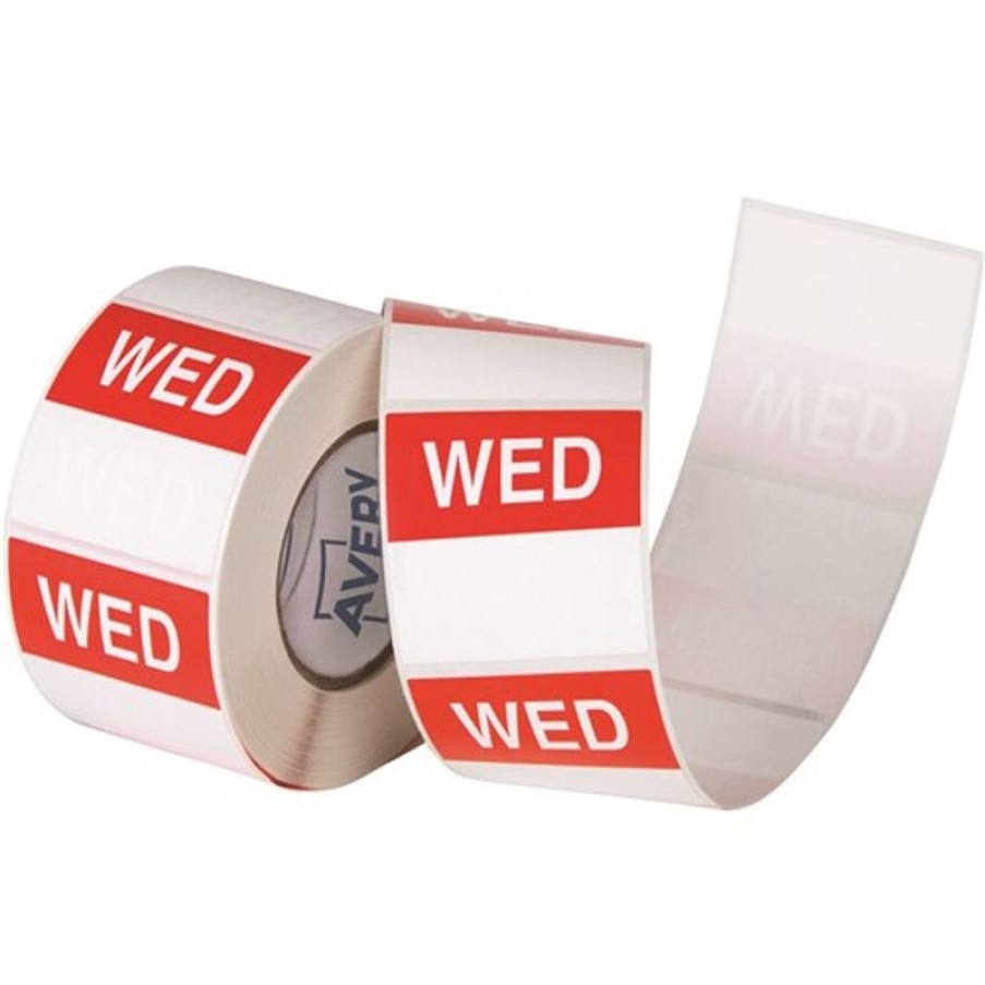 Telephones & Accessories | Avery Avery Food Rotation Square Label 40Mm Wednesday Red Roll Of 500