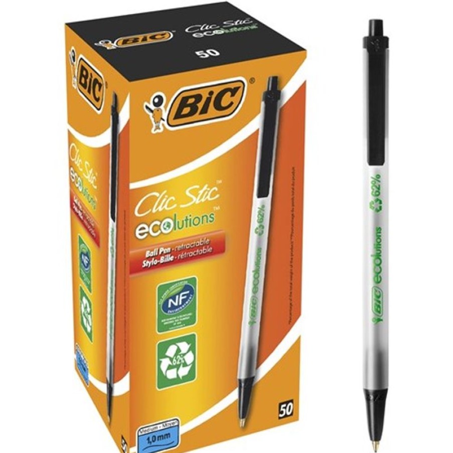 Telephones & Accessories | Bic Bic Ecolutions Ballpoint Pen Clic Stic 1.0Mm Medium Black Box Of 50