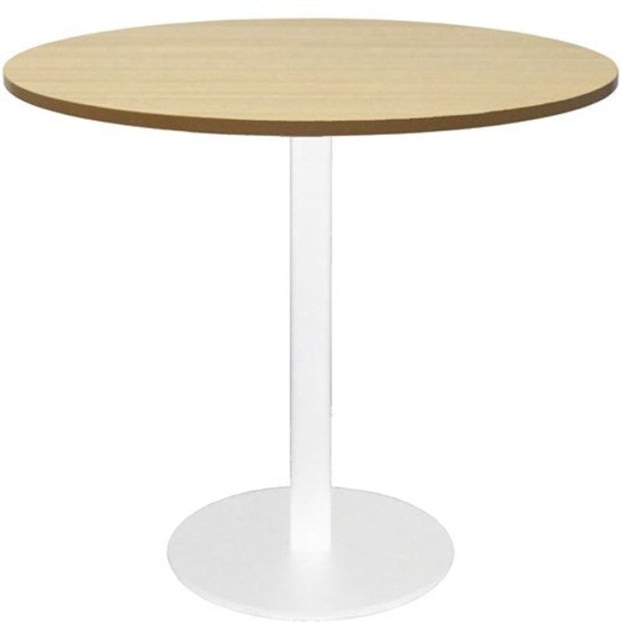 Office Furniture | RapidLine Rapidline Disc Base Round Table 900D X 755Mmh Oak Top White Base