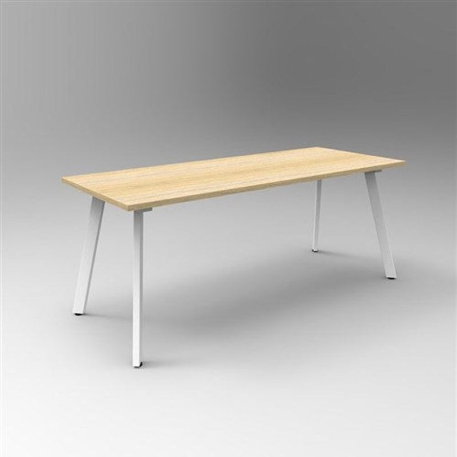 Office Furniture | RapidLine Rapidline Eternity Meeting And Boardroom Table 1800W X 750D X 730Mmh Oak Top White Base