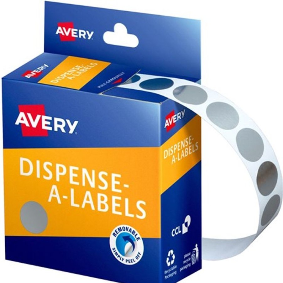 Telephones & Accessories | Avery Avery Removable Dispenser Labels 14Mm Round Silver Pack Of 500