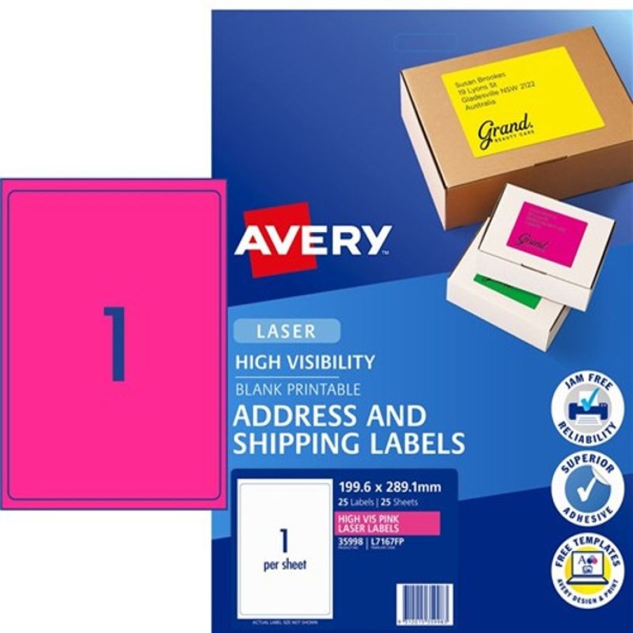 Telephones & Accessories | Avery Avery High Visibility Shipping Laser Labels Pink L7167Fp 199.6X289.1Mm 1Up 25 Labels