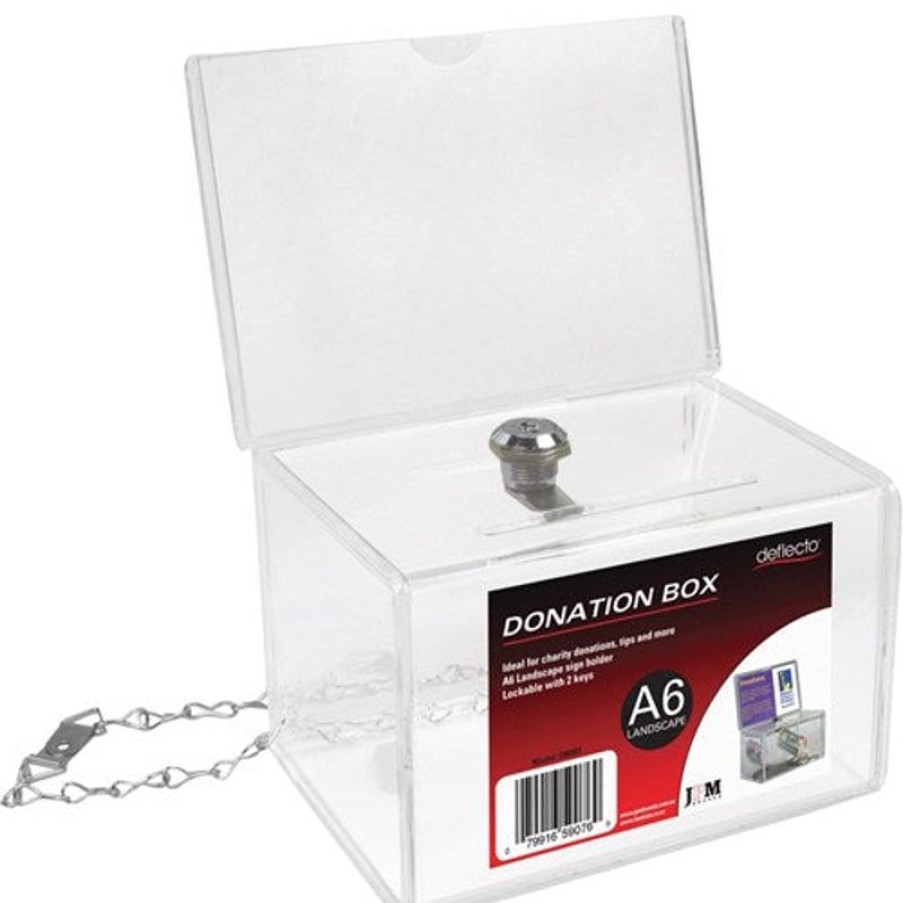 Brochure Holders | Deflecto Deflecto Donation Box Lockable With A6 Landscape Header Card Clear Acrylic